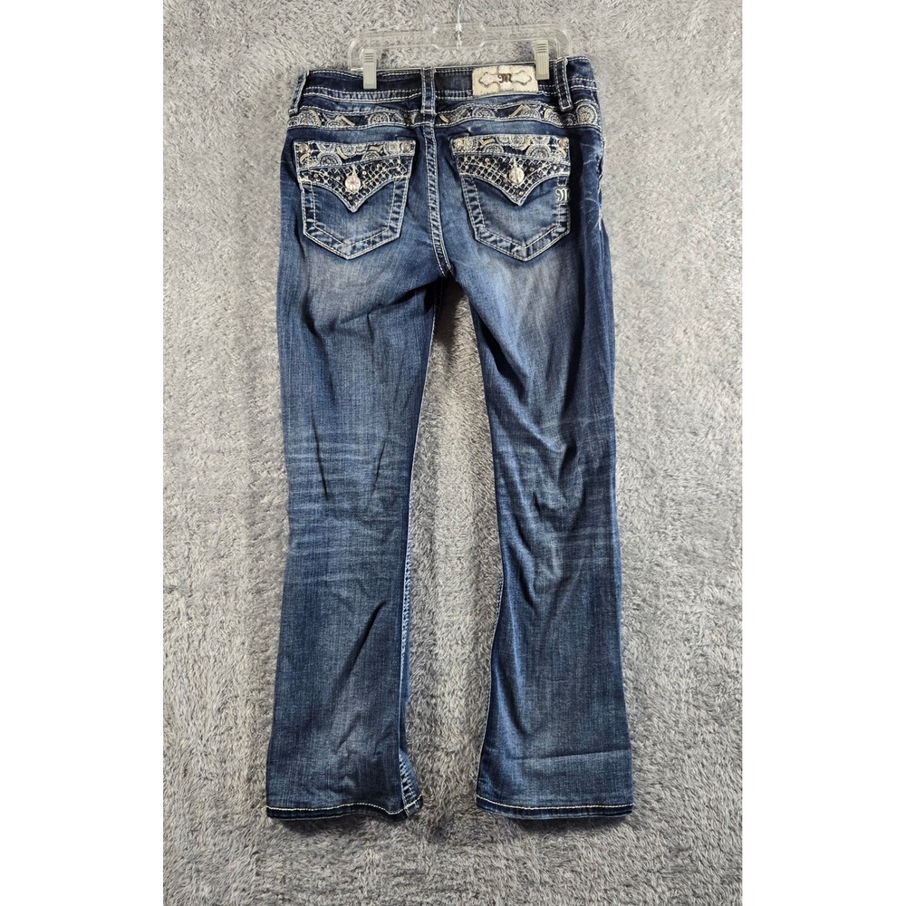 Miss Me Mid-Rise Easy Boot Jeans Dark Wash Embroidered Rhinestone 26 EBB35E82R